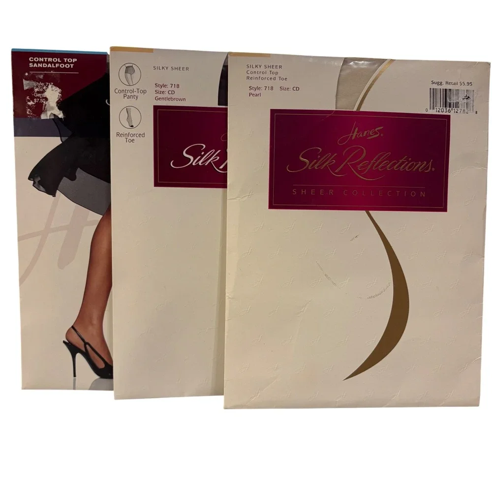 Vtg Hanes Silk Reflections Pantyhose Lot 3 Coquette Office Siren Whimsigoth CD